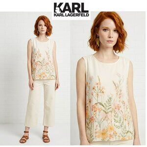 KARL LAGERFELD PARIS - Sleeveless floral print blouse in soft cream background